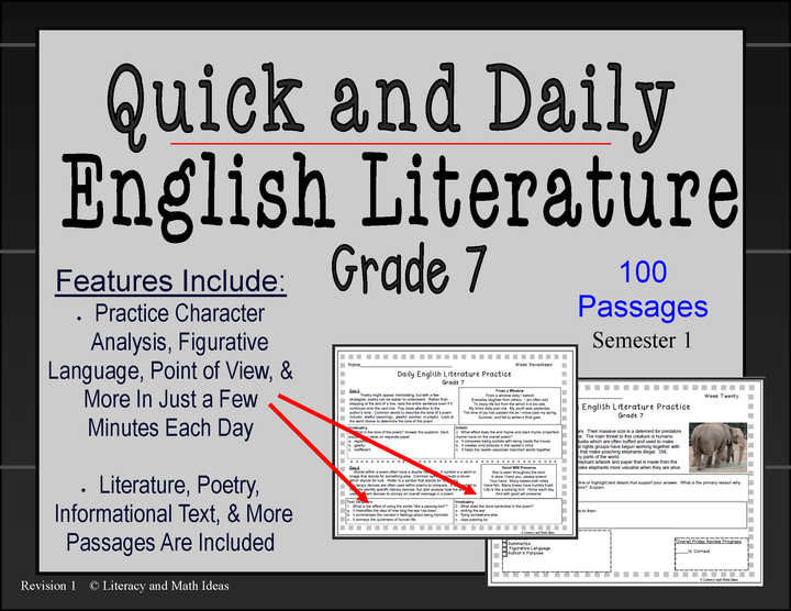 Quick and Daily English Literature (Grade 7) Weeks 1-20