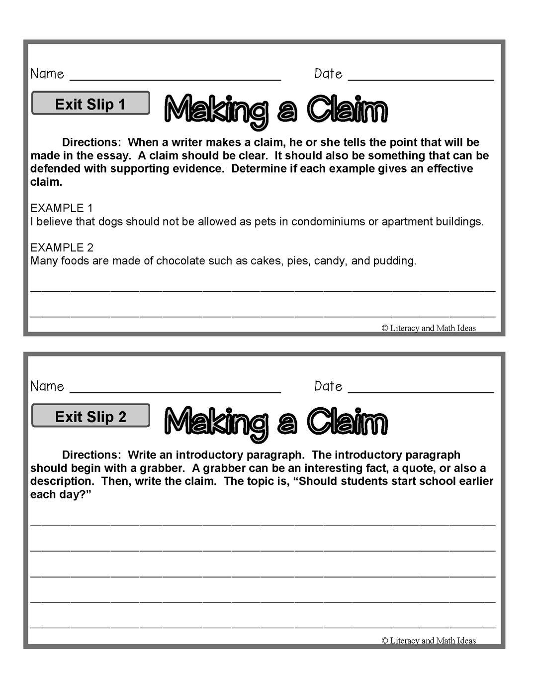 Essay Writing Exit Slips Bundle