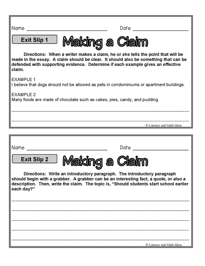 Essay Writing Exit Slips Bundle