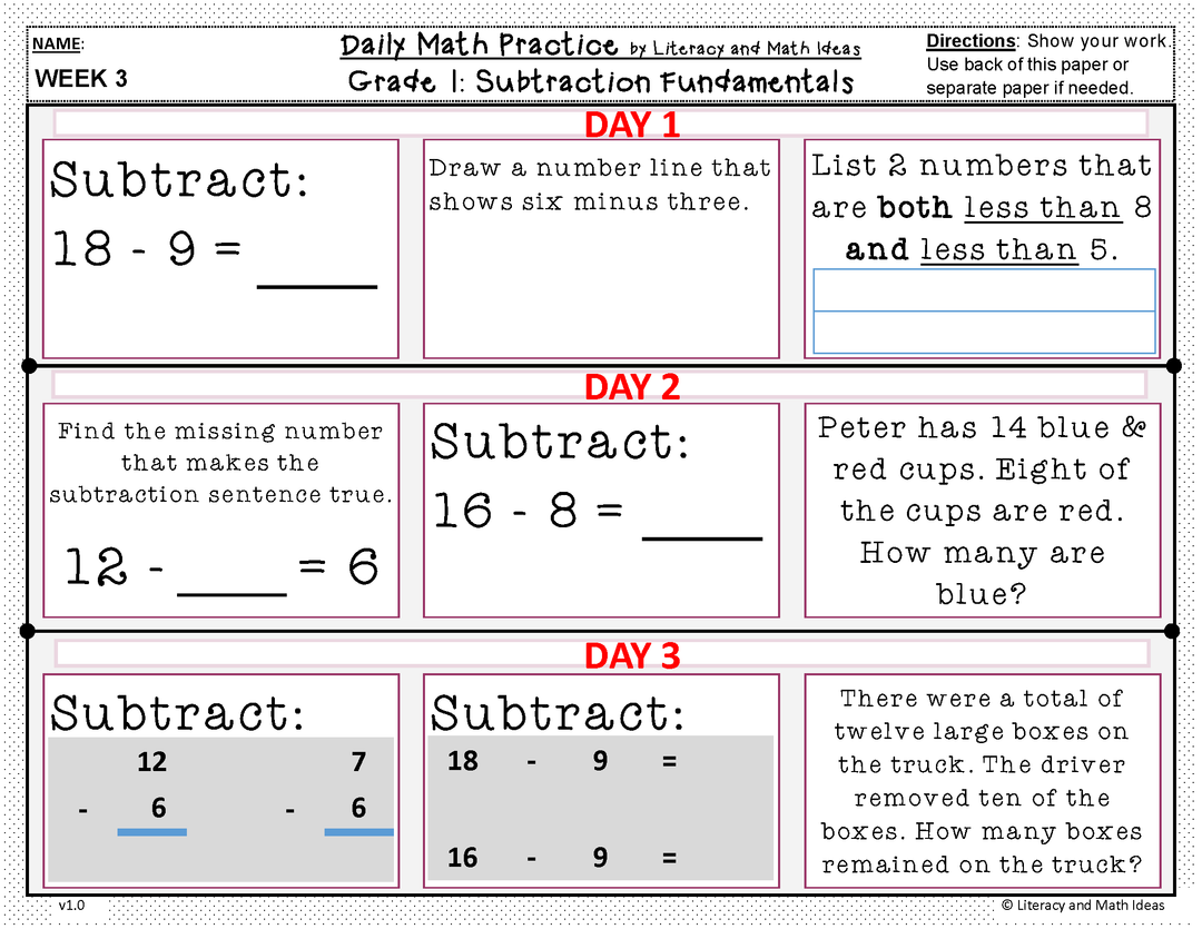 Daily Math Practice (Grade 1) October