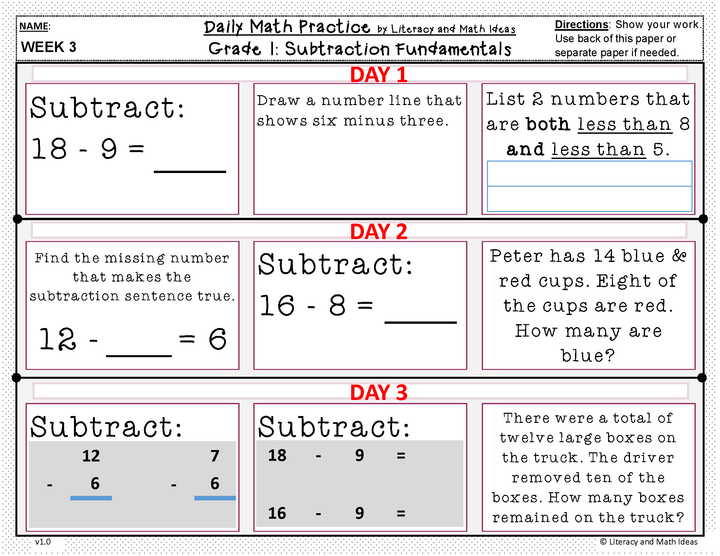 Daily Math Practice (Grade 1) October