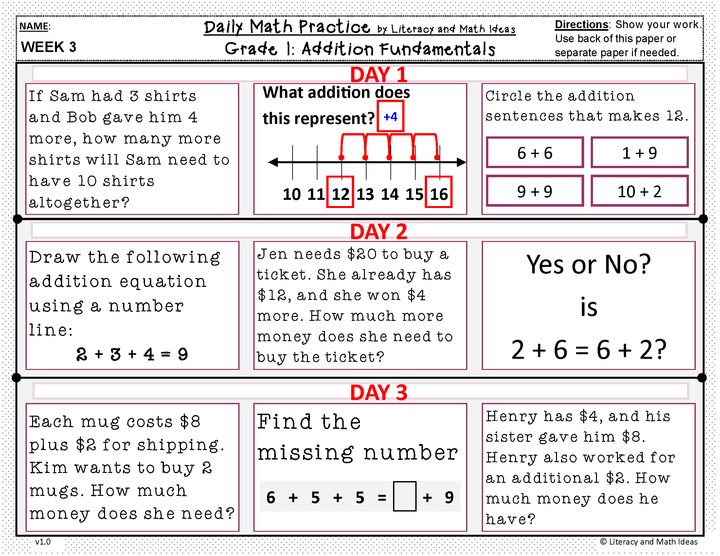 Daily Math Practice (Grade 1) September