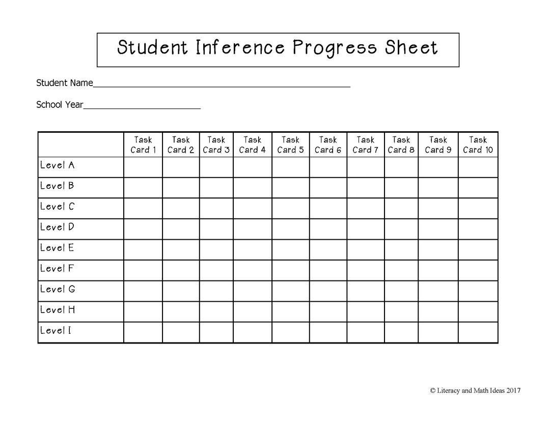 Inference Task Cards For Each Guided Reading Level (Levels A - I)