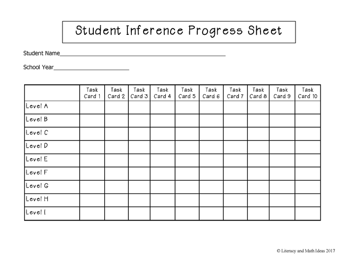 Inference Task Cards For Each Guided Reading Level (Levels A - I)