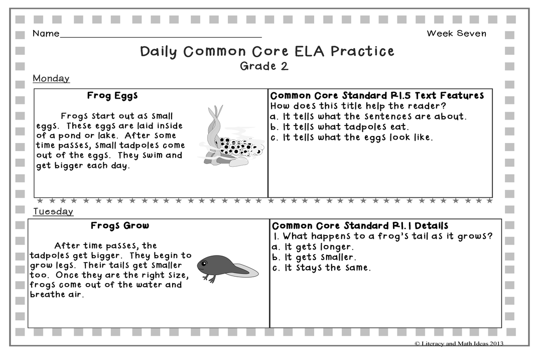 Grade 2 Daily Common Core Reading Practice Weeks 6-8
