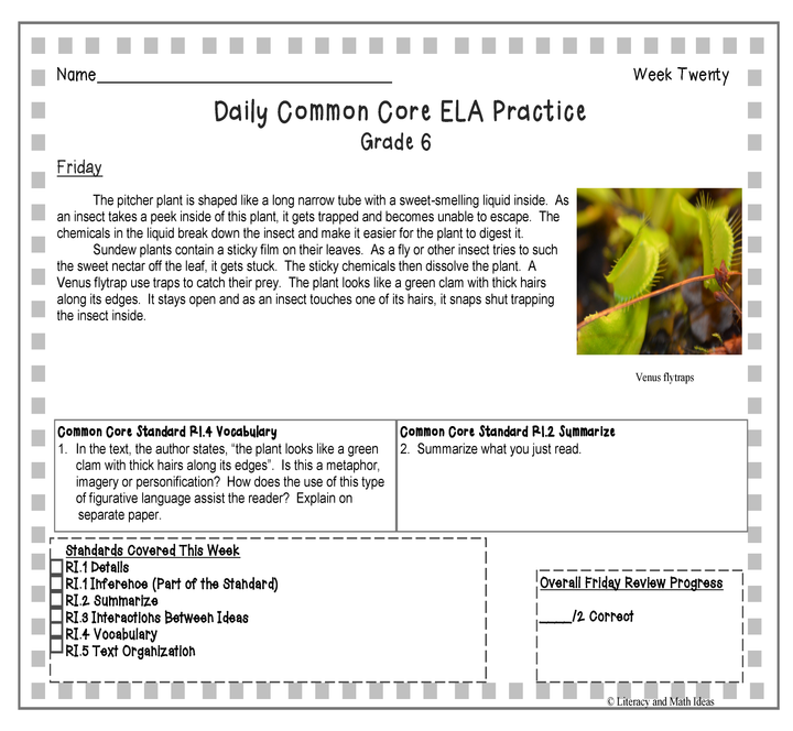Daily Common Core Reading Grade 5 and Grade 6 Combined