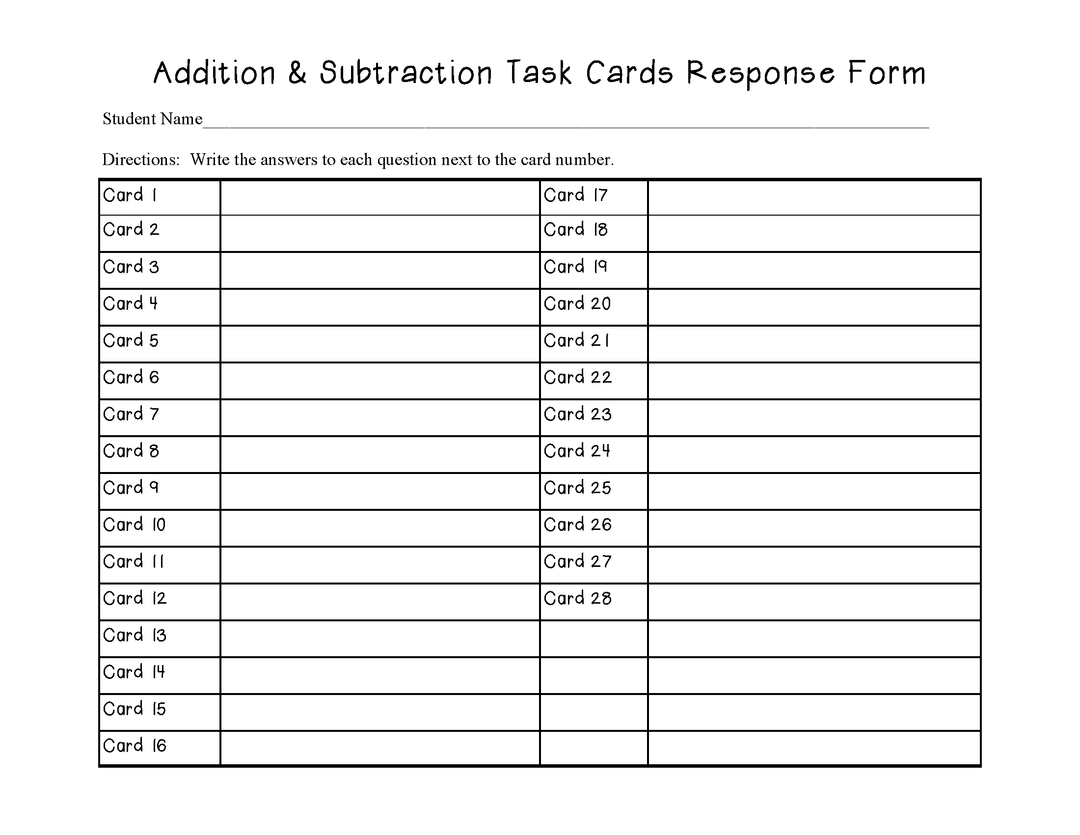 Addition and Subtraction Word Problem Task Cards