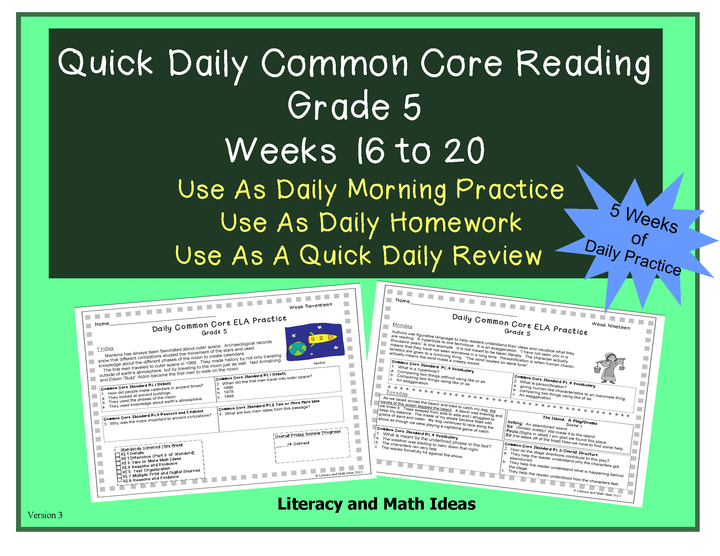 Grade 5 Daily Common Core Reading Practice Weeks 16-20