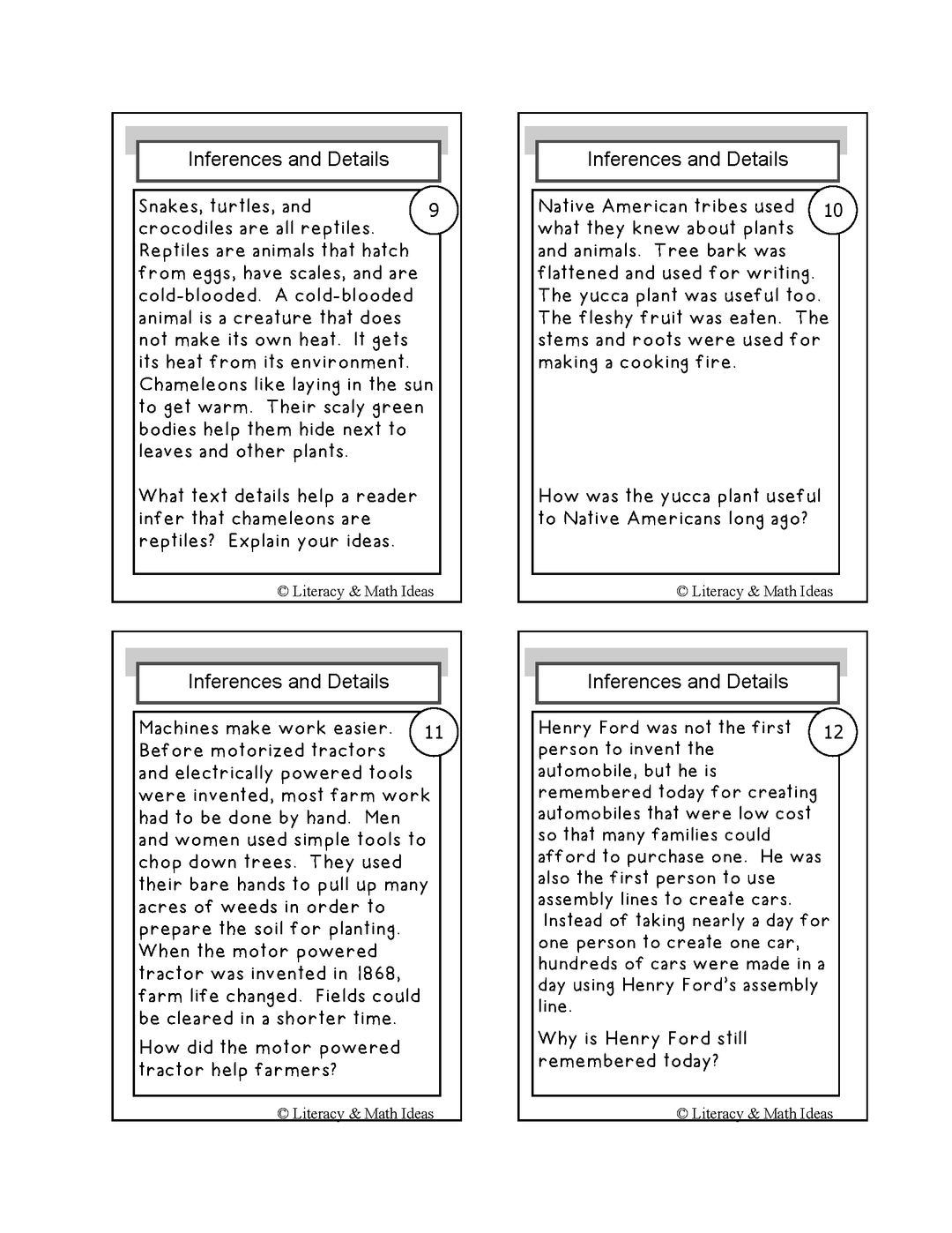 Inferences and Details RL.3.1 & RI.3.1 Task Cards