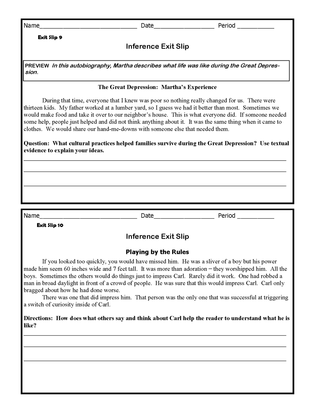 Inference Exit Slips