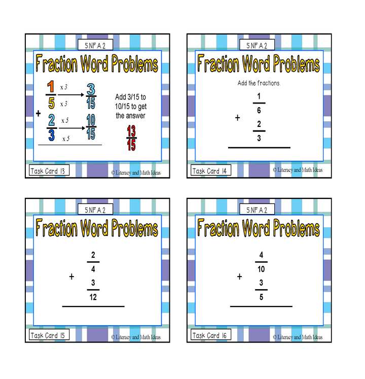 Common Core Math Task Cards: 5.NF.A.2 Fraction Word Problems