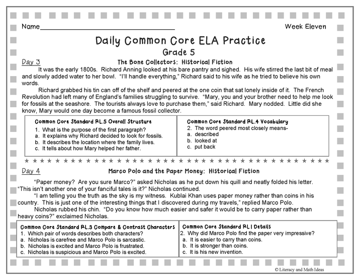 Grade 5 Daily Common Core Reading Weeks 11-15