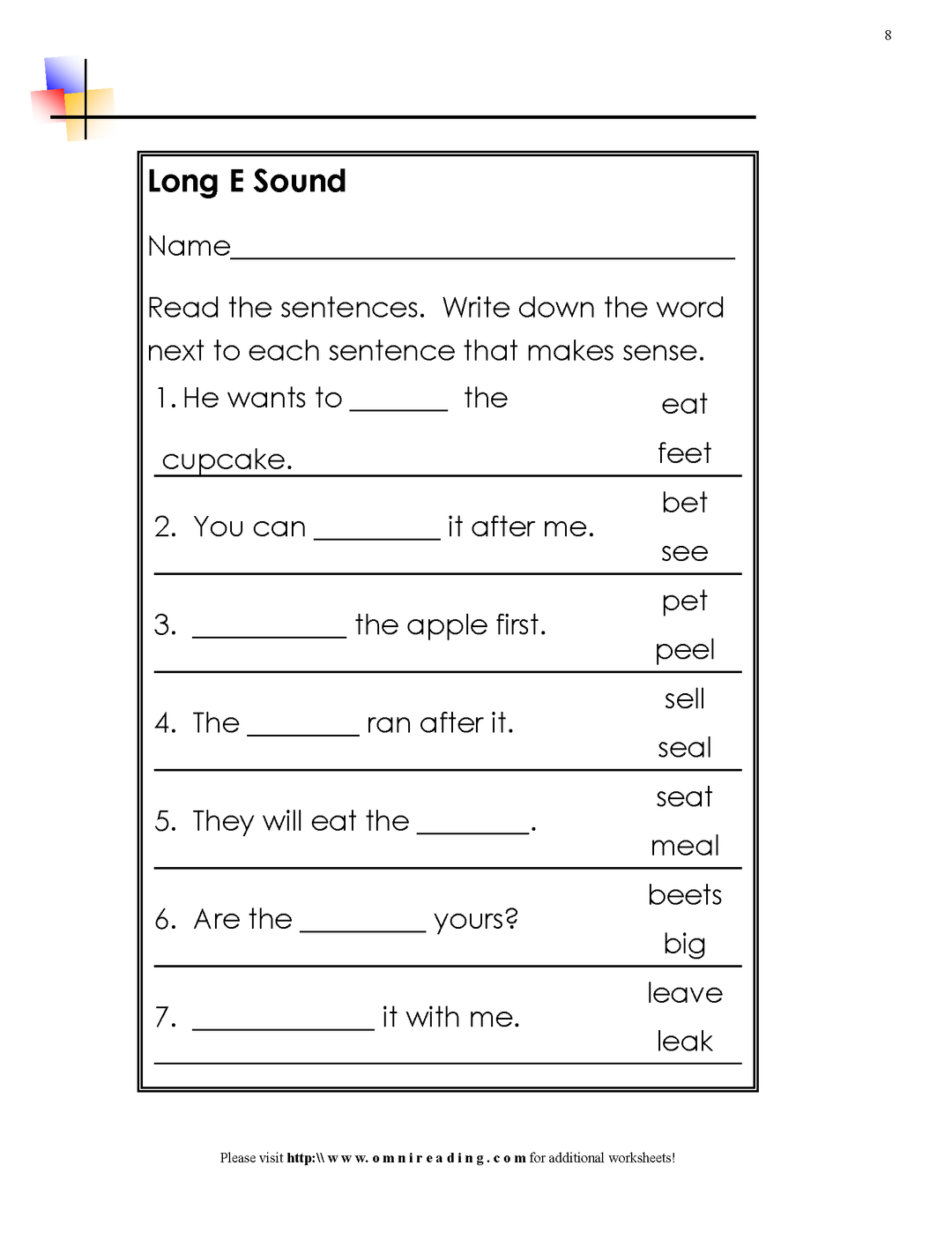 Long Vowel Practice Worksheets