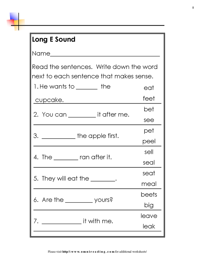 Long Vowel Practice Worksheets