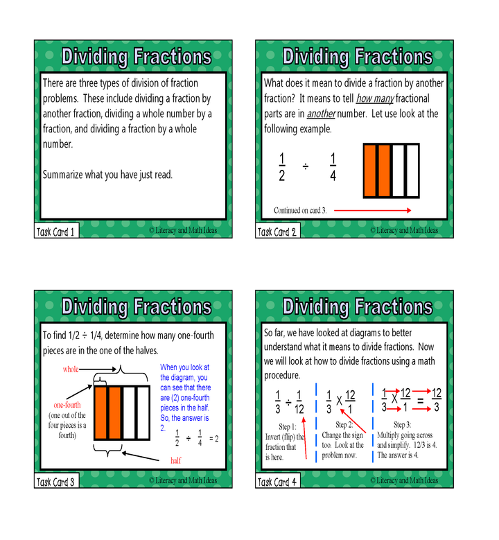 Dividing Fractions Task Cards