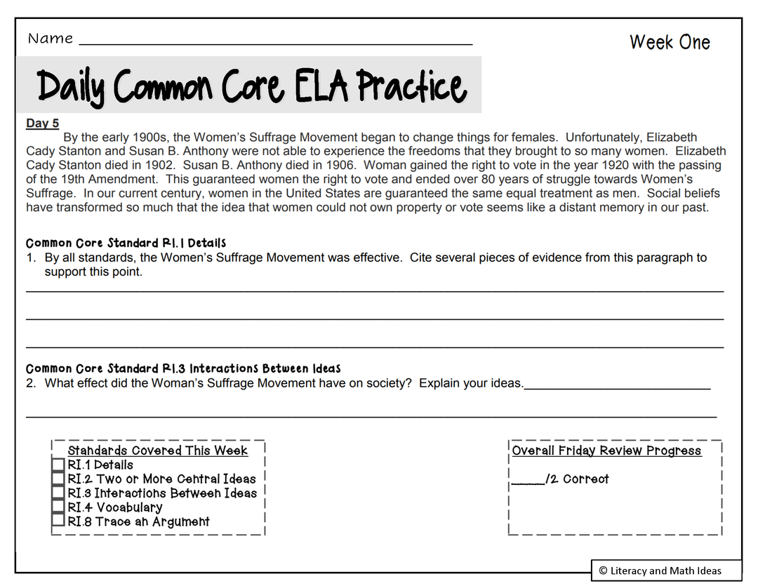Grades 7 and 8 (In One Bundle) Daily Common Core Reading Practice Weeks 1-20