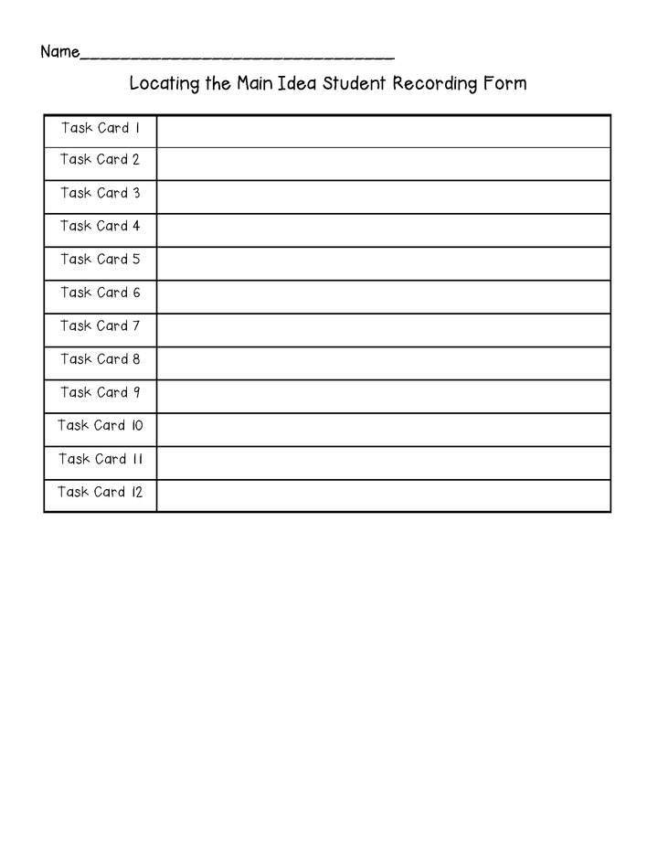 Locating the Main Idea Task Cards