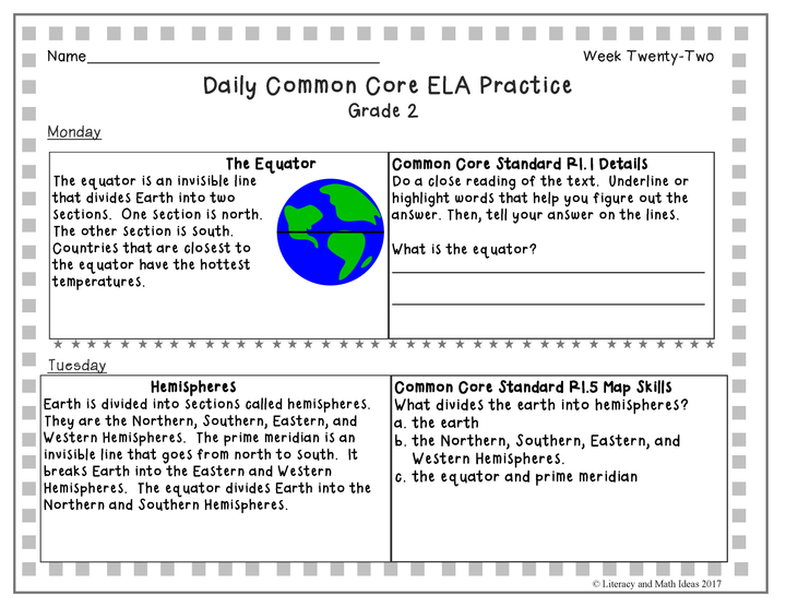 Grade 2 Daily Common Core Reading Practice Weeks 21-25