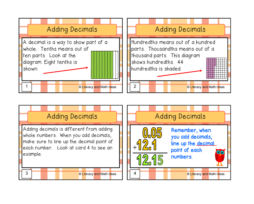 Adding Decimals Task Cards
