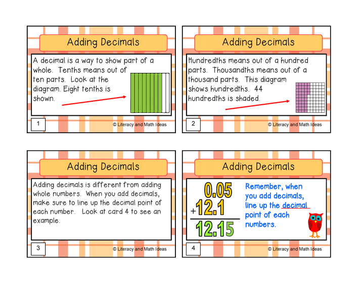 Adding Decimals Task Cards