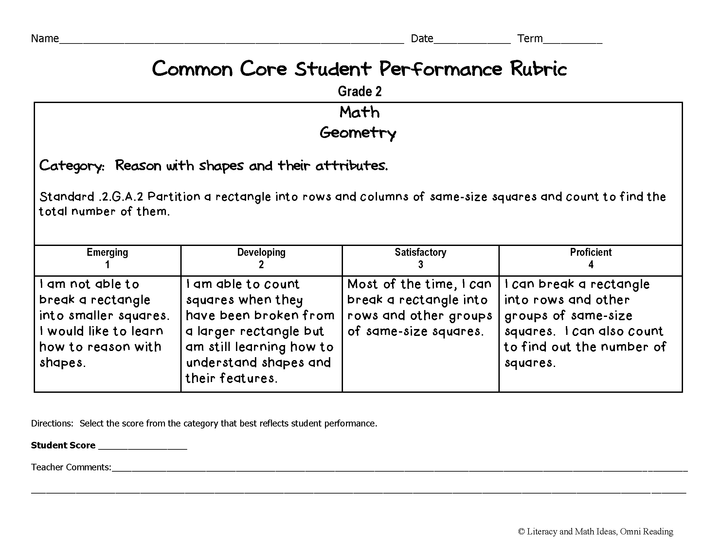 Common Core Math Rubrics: Grade 2
