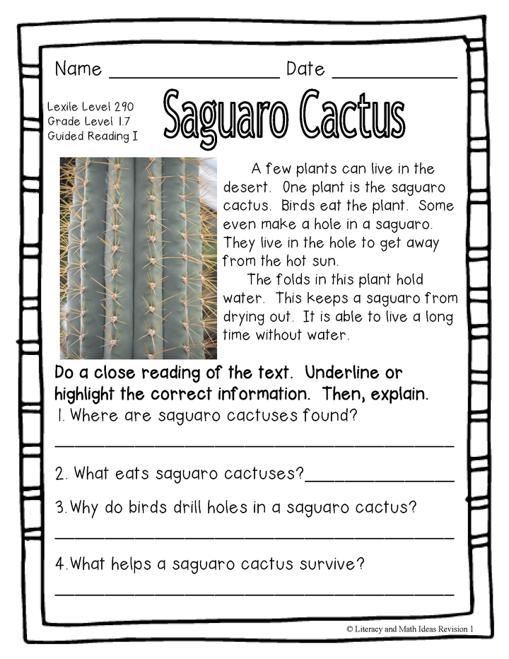 (Plants) Leveled Passages Guided Reading Levels I,J,K (Lexiles 290-440)