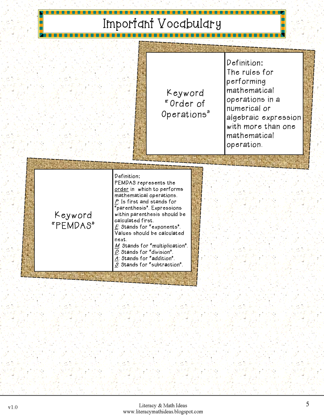Grade 5 Common Core Interactive Notebook Operations and Algebraic Thinking