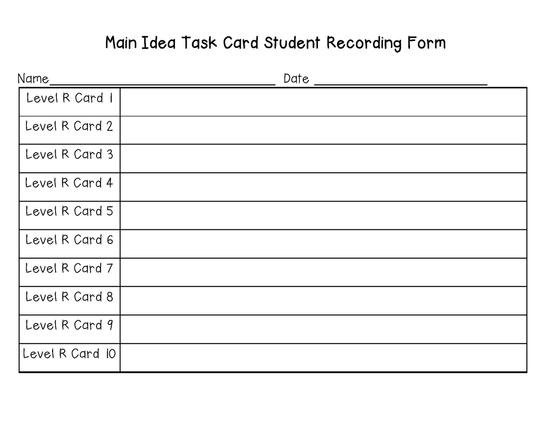 Main Idea Task Cards (Decodable and Leveled) Guided Reading (Levels Q and R)