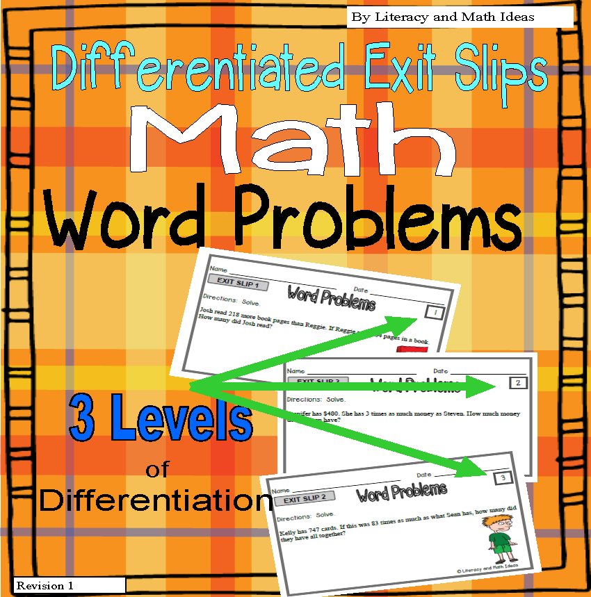 Word Problems: Differentiated Exit Slips {3 Levels of Instruction}