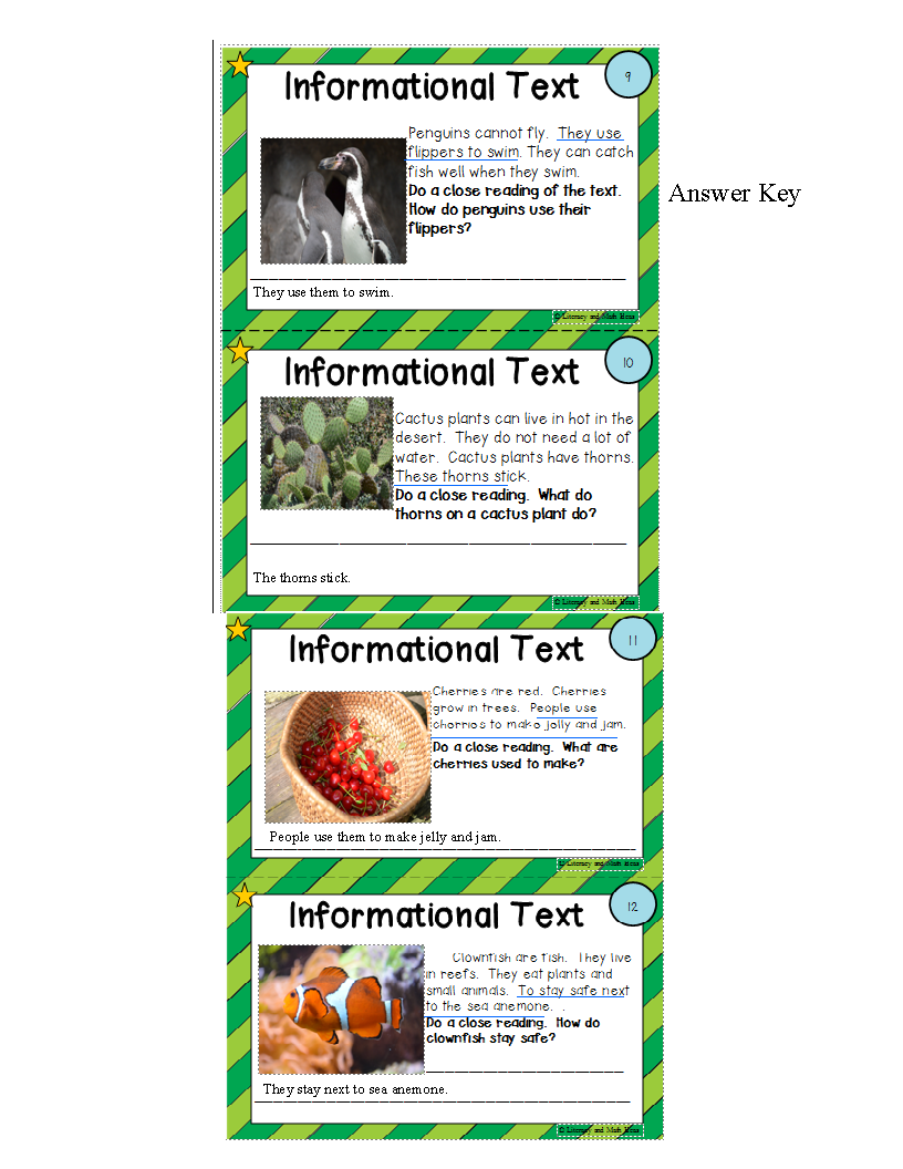 Differentiated Dry Erase Close Reading Task Cards Informational Text