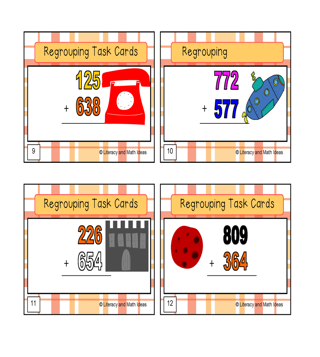 Addition with Regrouping Task Cards