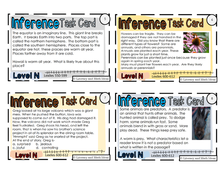 Inference Task Cards (Levels N,O,P) + Bonus Inference Video Game
