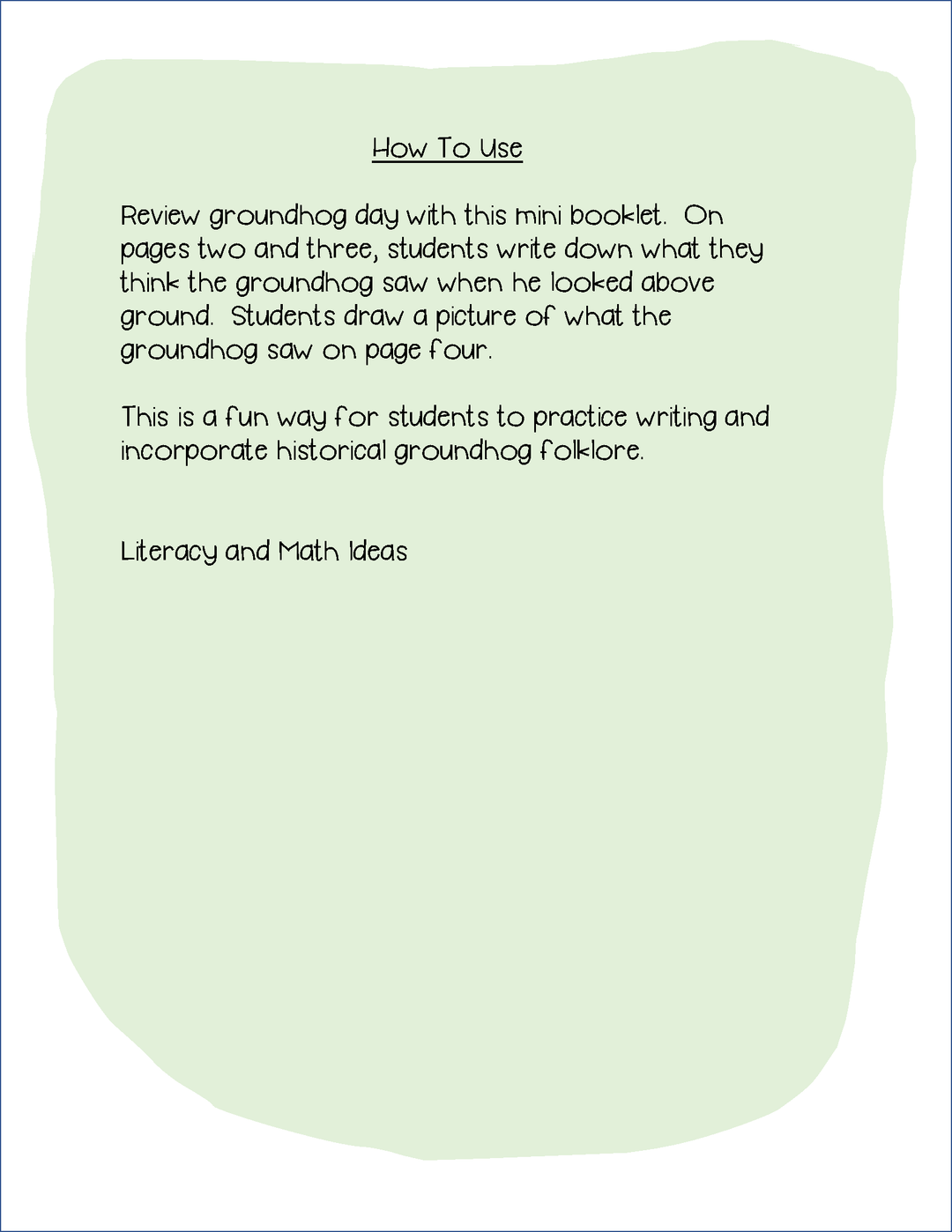 Free Groundhog Day Mini Book