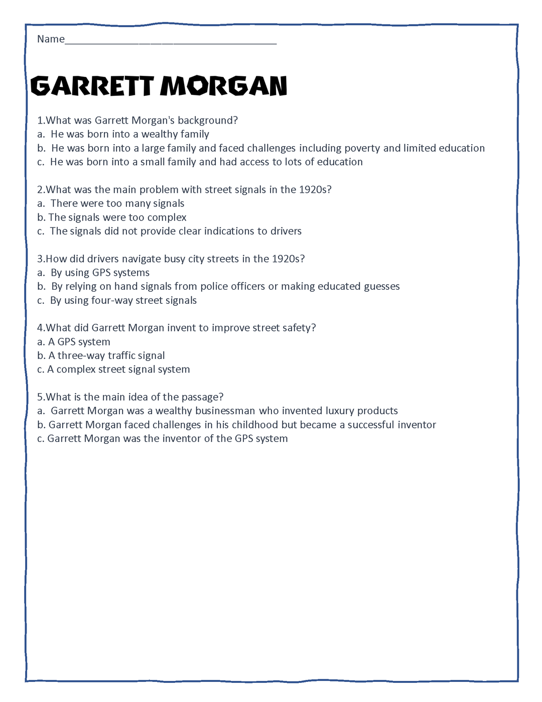 Free (Leveled) Black History Reading Passages and Comprehension Questions