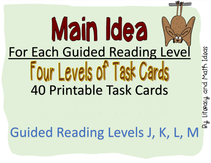 Main Idea Leveled Task Cards - Level J K L M