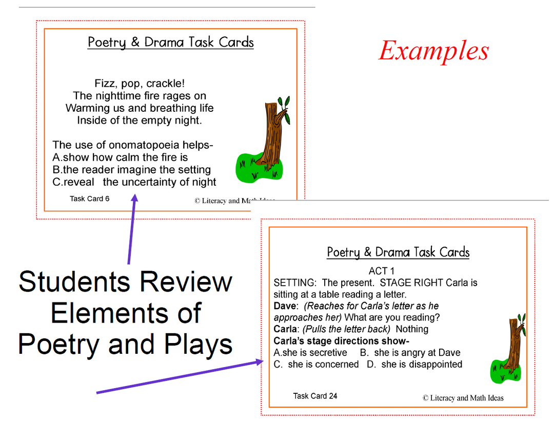 Poetry and Drama Task Cards (Practice and Guided Tutorials)