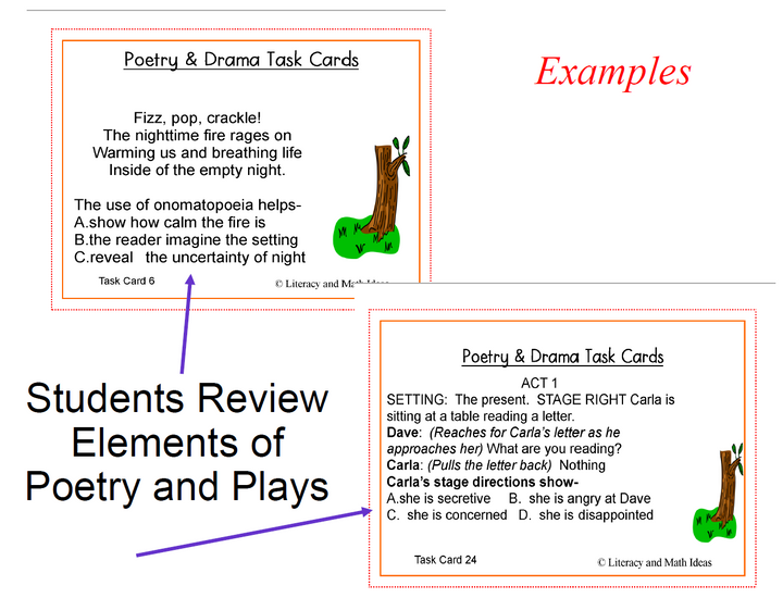 Poetry and Drama Task Cards (Practice and Guided Tutorials)