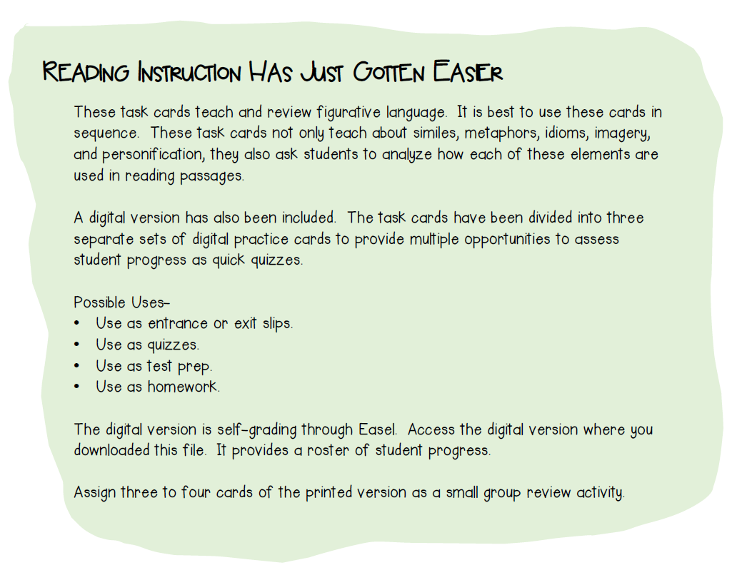 Figurative Language Task Cards - Practice & Guided Tutorials