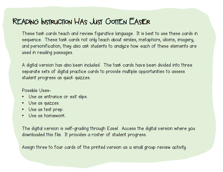 Figurative Language Task Cards - Practice & Guided Tutorials