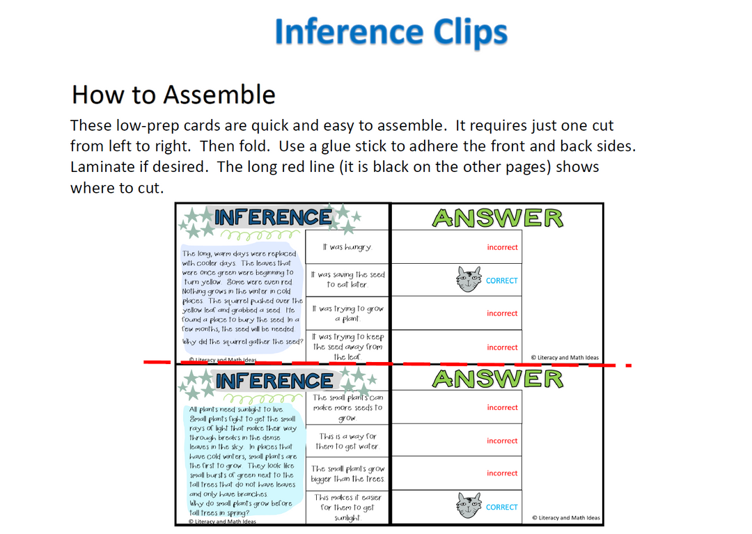 Differentiated (Leveled) Inference Task Cards + Clip Cards and Centers