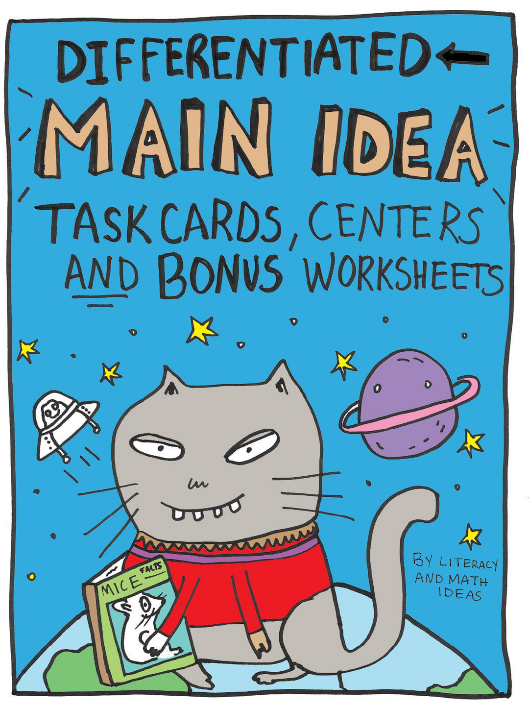 Differentiated (Leveled) Main Idea Clip Task Cards, Centers, & Bonus Worksheets