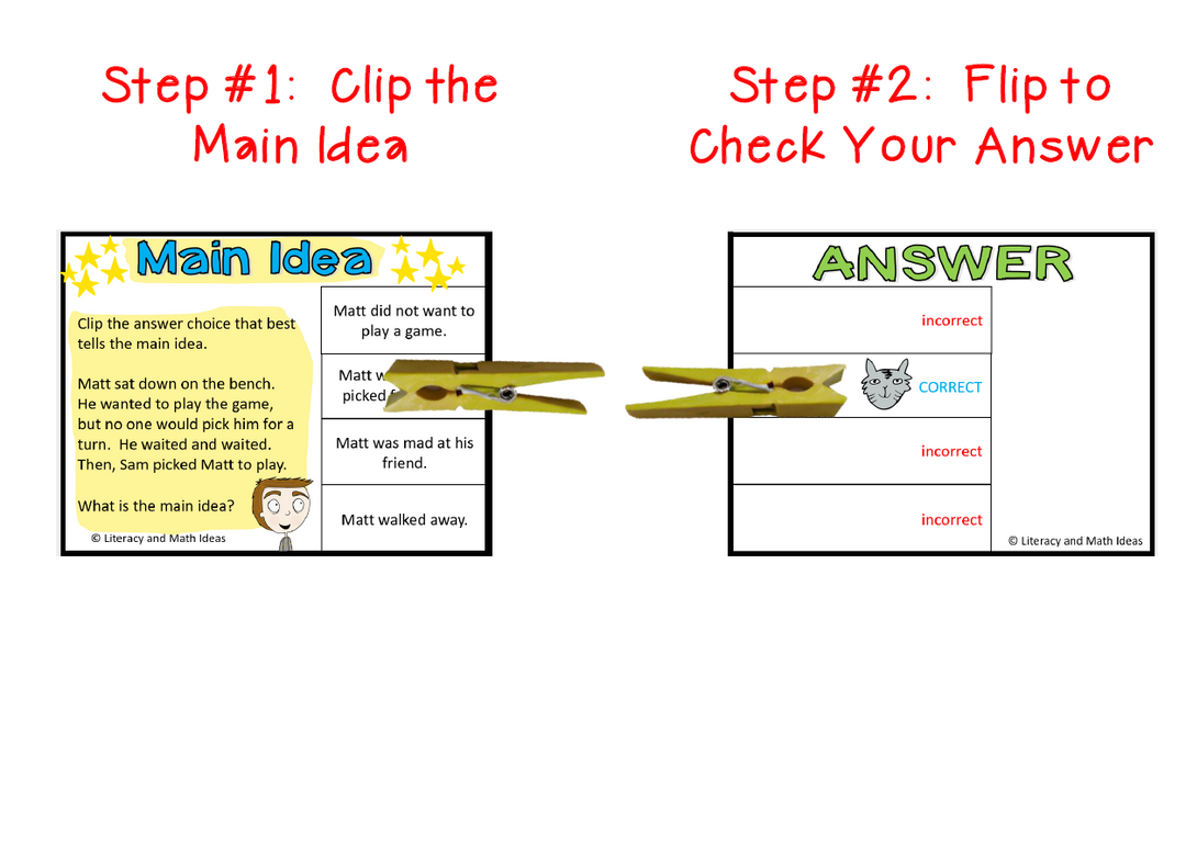 Differentiated (Leveled) Main Idea Clip Task Cards, Centers, & Bonus Worksheets