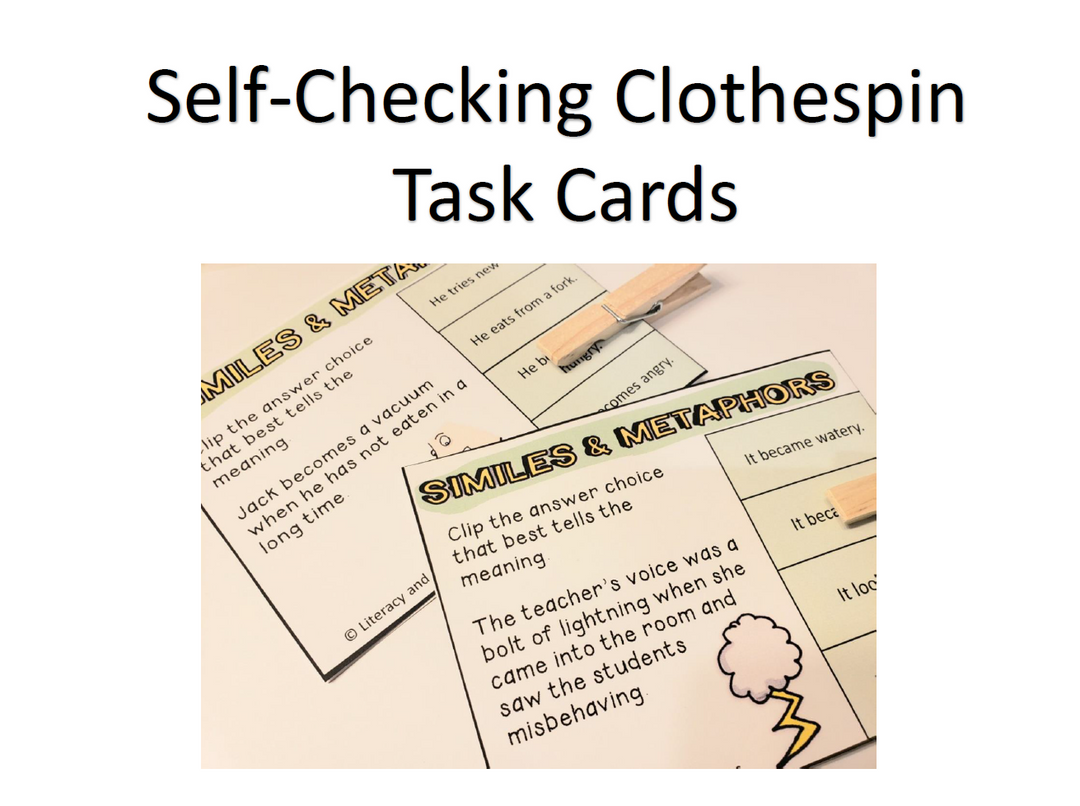 Self-Checking and Printable Simile and Metaphor Task Cards, Clip Cards + More