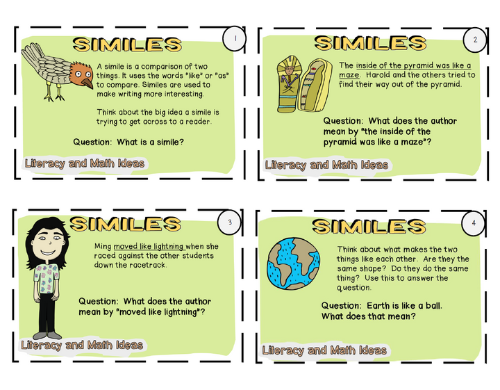 Self-Checking and Printable Simile and Metaphor Task Cards, Clip Cards + More