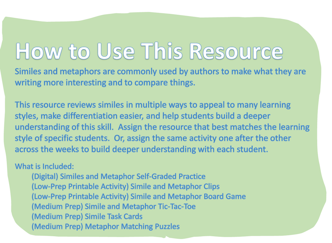 Self-Checking and Printable Simile and Metaphor Task Cards, Clip Cards + More