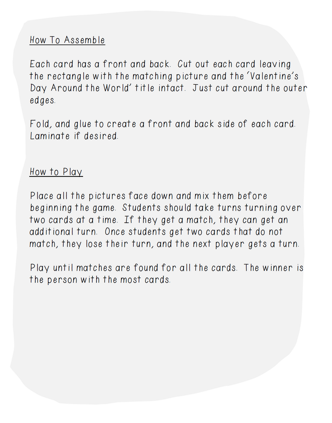 Valentine's Day Around the World Worksheet, Writing, & Game