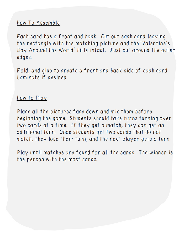 Valentine's Day Around the World Worksheet, Writing, & Game