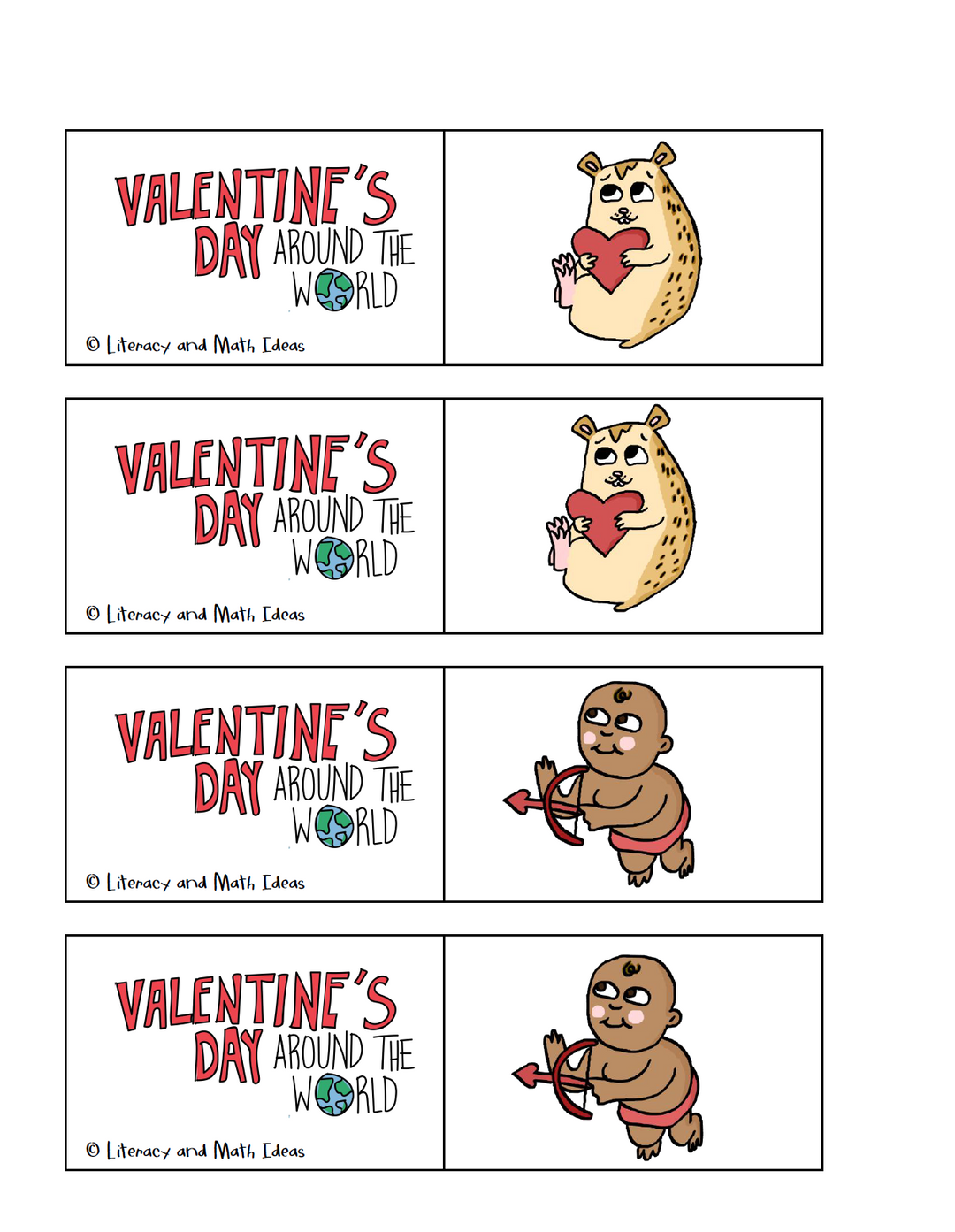 Valentine's Day Around the World Worksheet, Writing, & Game