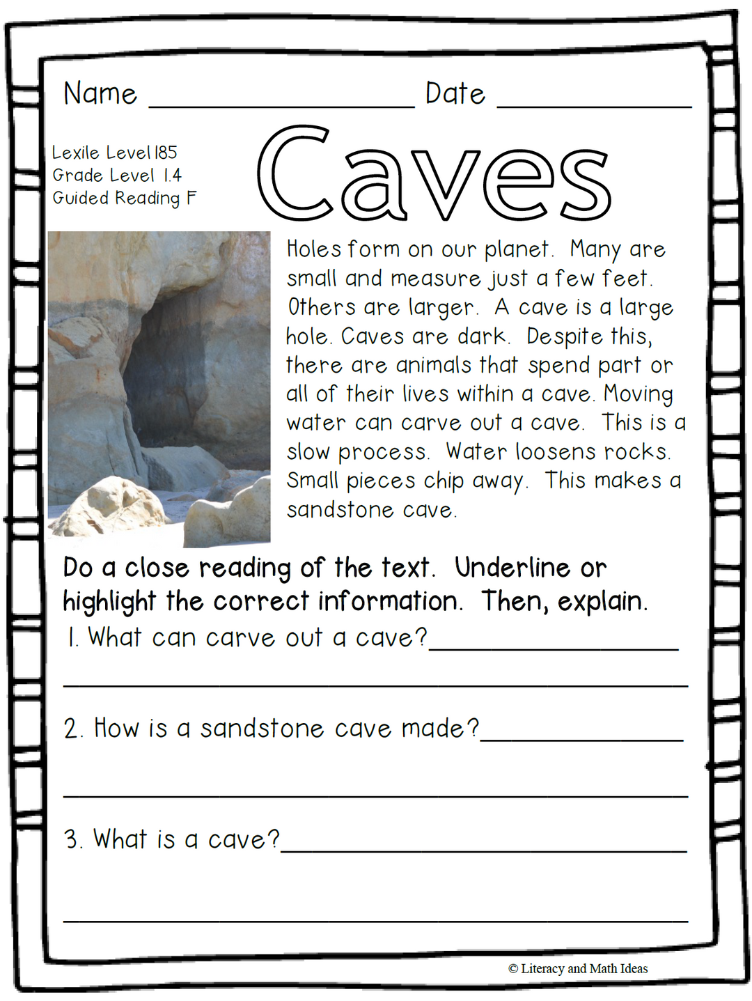 (Earth Science) Leveled Passages Guided Reading Levels F,G,H (Lexiles 175-275)