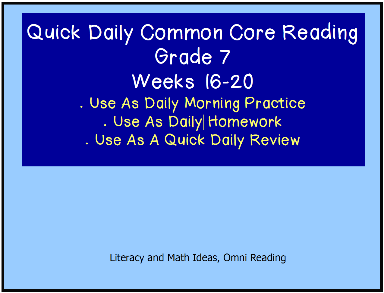 Grade 7 Daily Common Core Reading Practice Weeks 16-20 – Literacy and ...